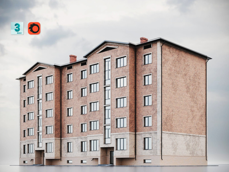 Brick Residential Building 011 Modelo 3D .c4d .max .obj .3ds .fbx .stl .blend 