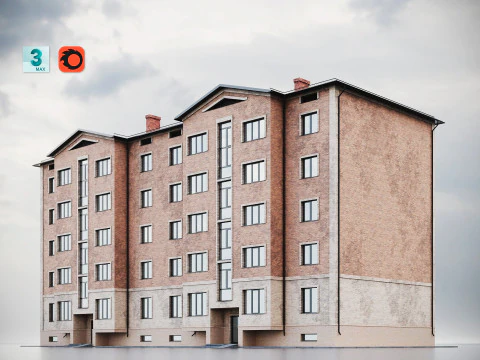 Immeuble r&eacute;sidentiel en brique 011 Modèle 3D