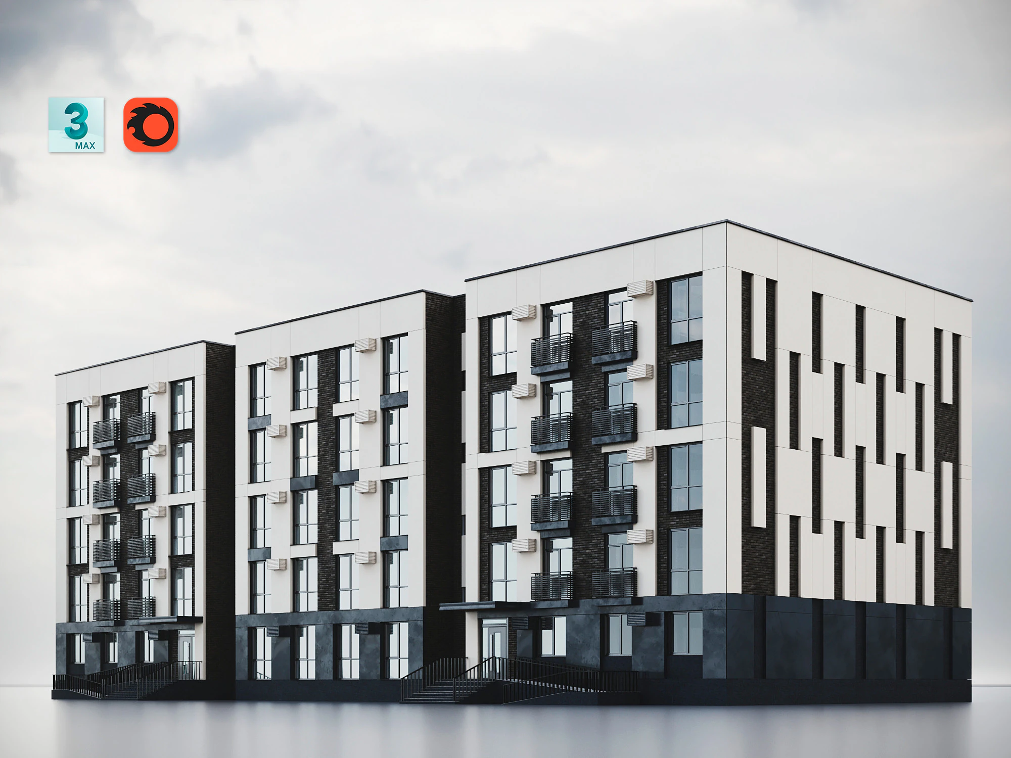 Modern Residential Building 013 3D Model .c4d .max .obj .3ds .fbx .stl .blend