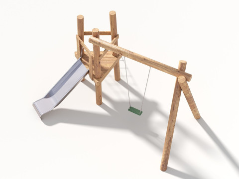 Wooden Outdoor Play Equipment - Playground - 008 3D 모델