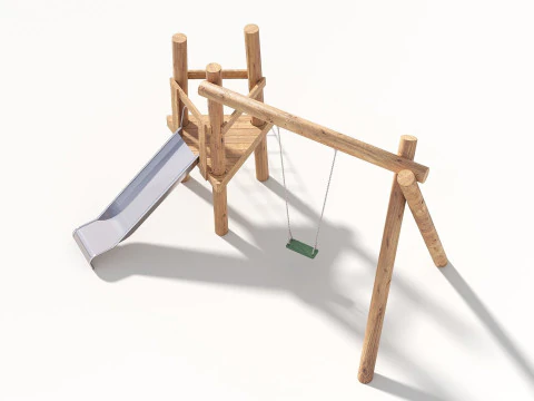 Wooden Outdoor Play Equipment - Playground - 008 3D Model