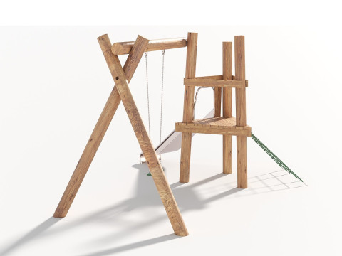 Wooden Outdoor Play Equipment - Playground - 008 3D 모델