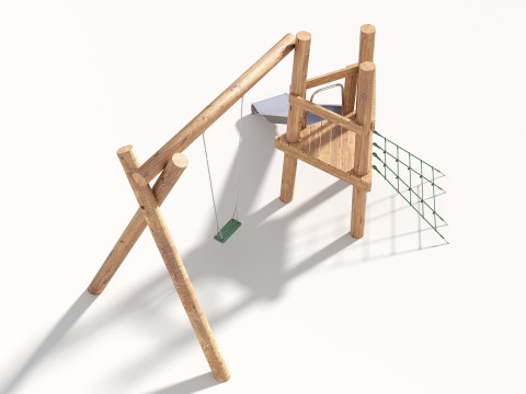 Wooden Outdoor Play Equipment - Playground - 008 3D 모델