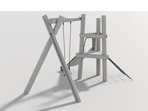 Wooden Outdoor Play Equipment - Playground - 008 3D 모델