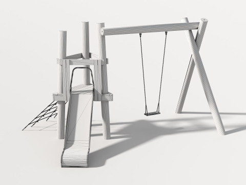 Wooden Outdoor Play Equipment - Playground - 008 3D 모델