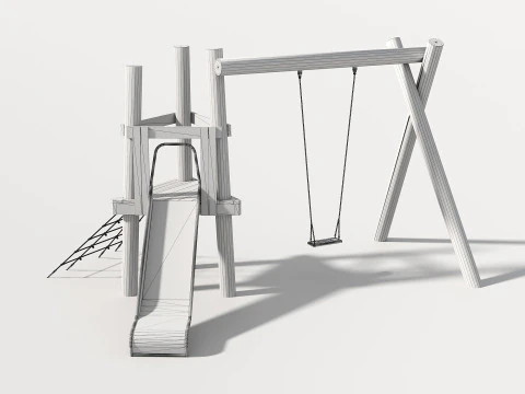 Wooden Outdoor Play Equipment - Playground - 008 3D Model