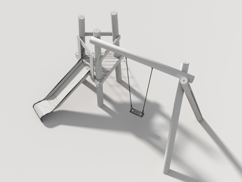 Wooden Outdoor Play Equipment - Playground - 008 3D 모델