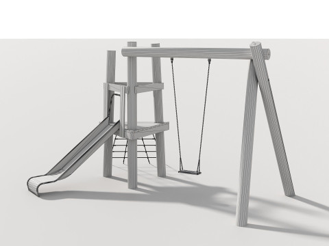 Wooden Outdoor Play Equipment - Playground - 008 3D 모델