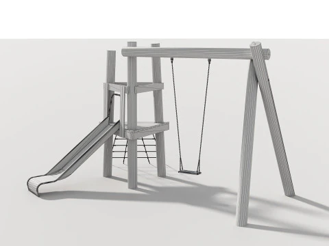 Wooden Outdoor Play Equipment - Playground - 008 3D Model