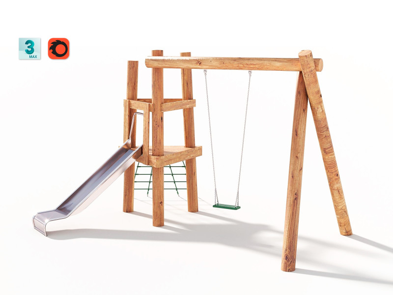 Wooden Outdoor Play Equipment - Playground - 008 3D 모델 .c4d .max .obj .3ds .fbx .stl .blend 