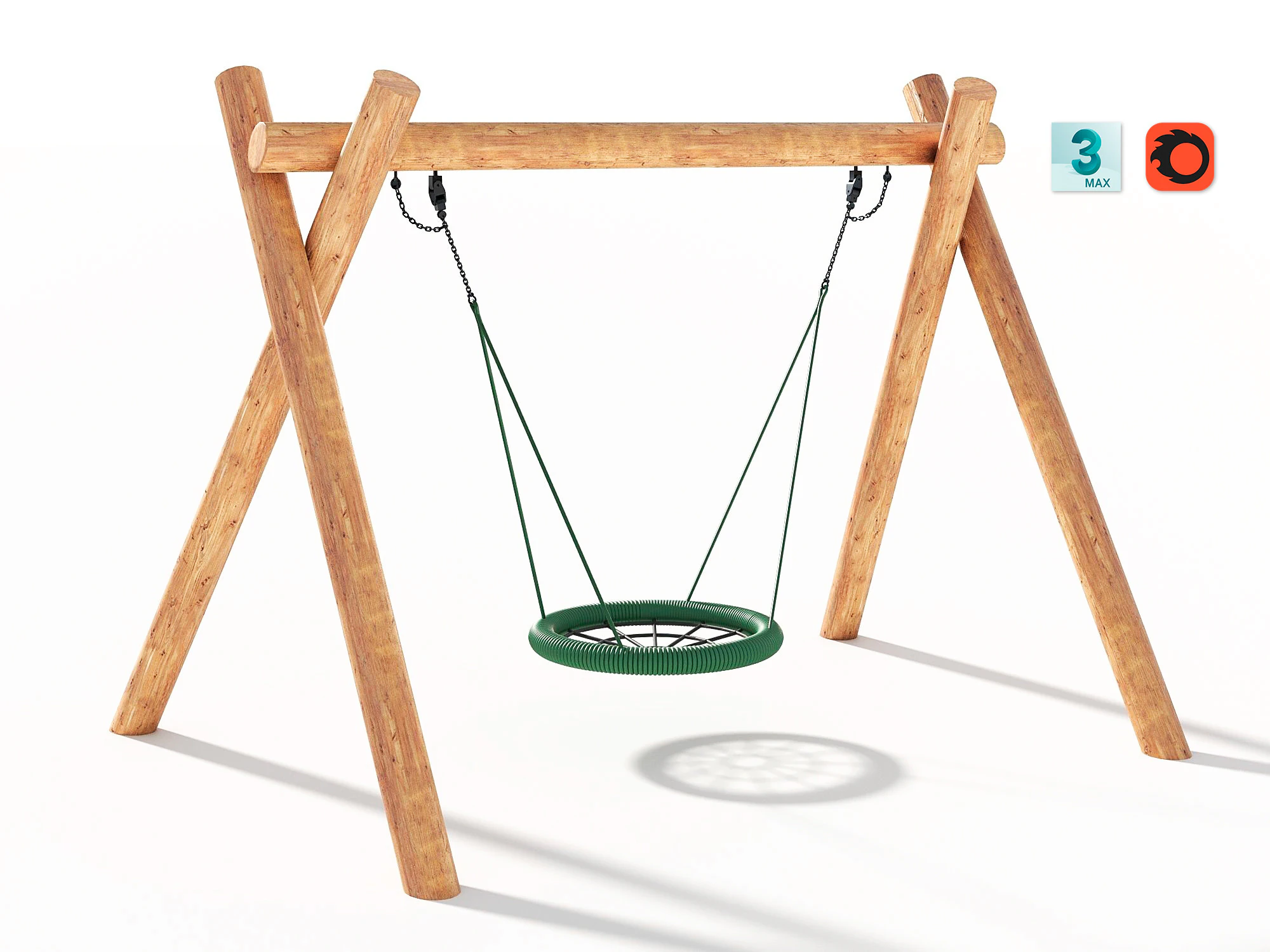 Wooden Swing - Outdoor Kids Playground 005 3D Model .c4d .max .obj .3ds .fbx .stl .blend 