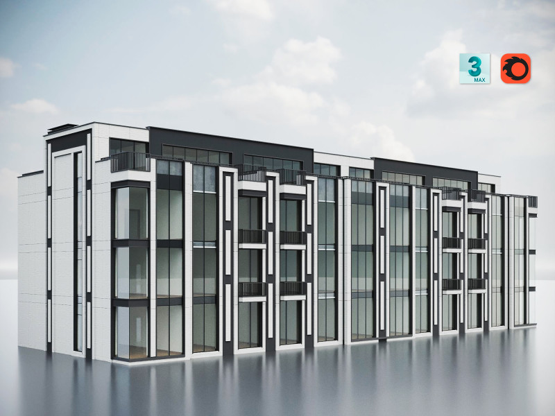 Modern Residential Building 020 3D Model .c4d .max .obj .3ds .fbx .stl .blend 