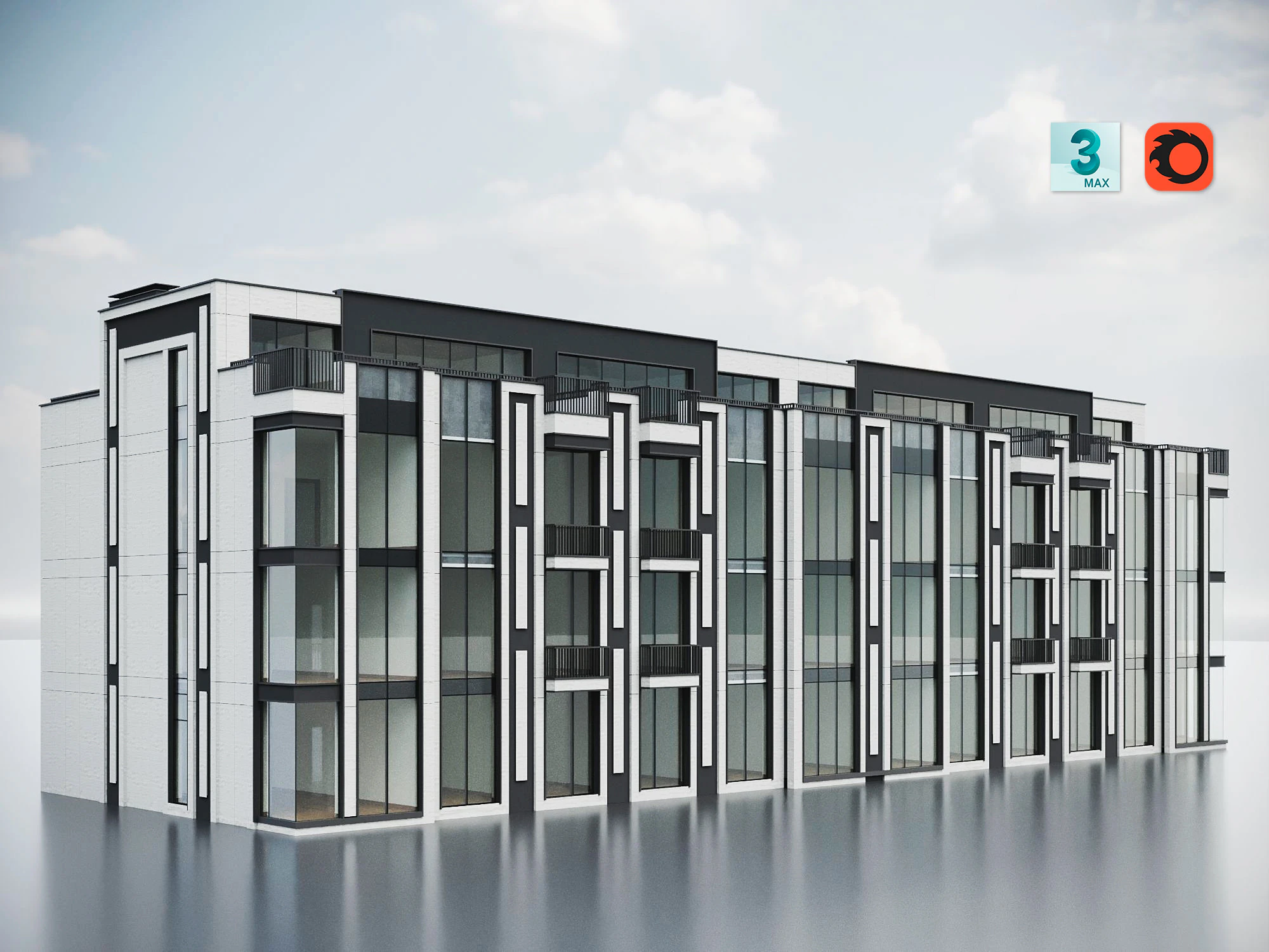 Modern Residential Building 020 3D Model .c4d .max .obj .3ds .fbx .stl .blend