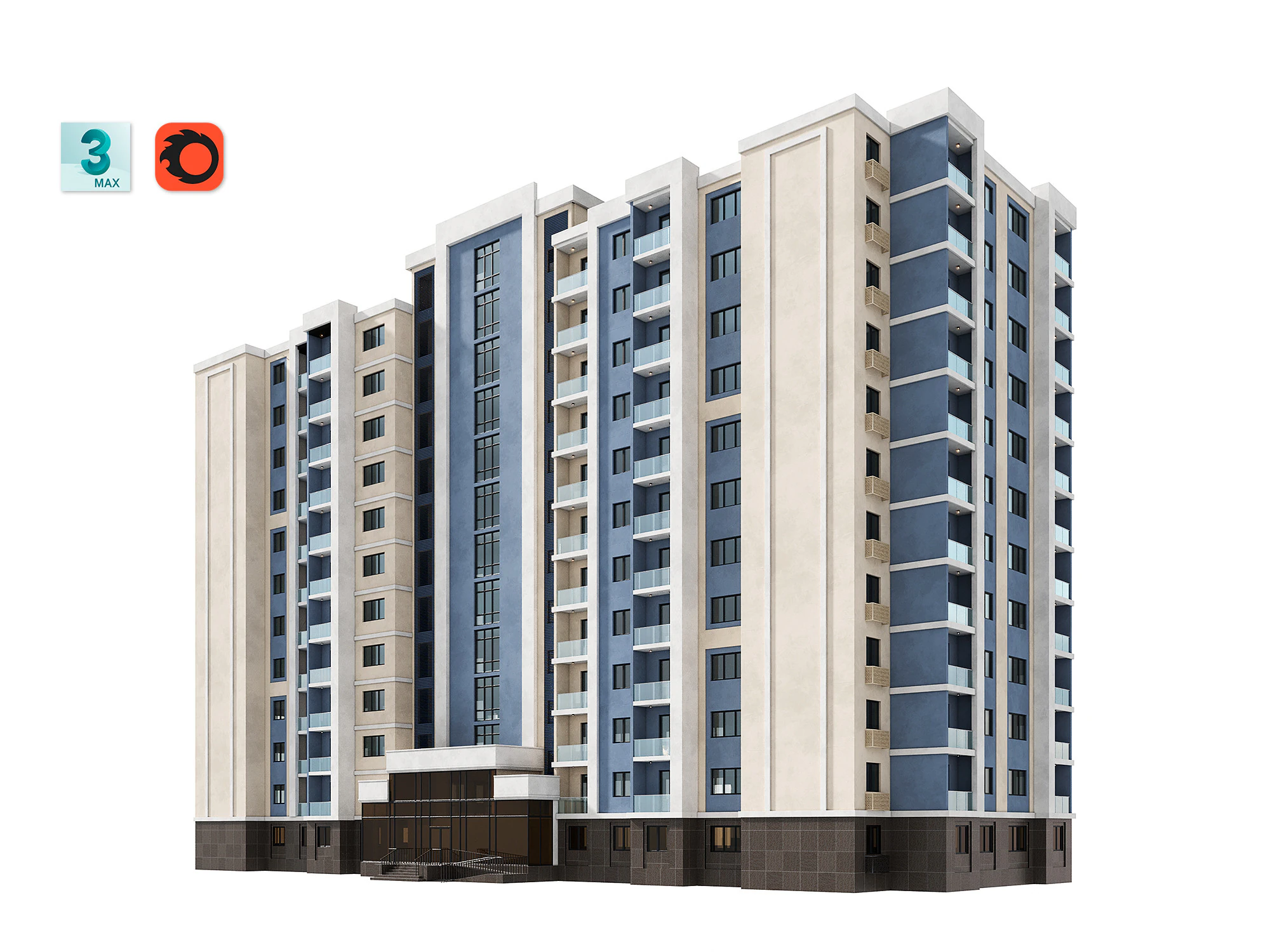 Residential Building 002 3D Model .c4d .max .obj .3ds .fbx .stl .blend 
