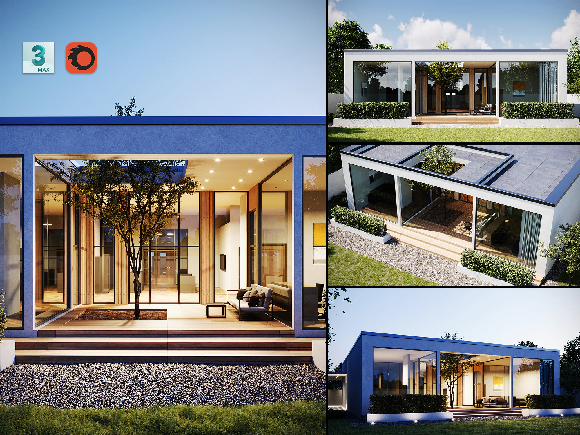 Exterior House Scene Day and Night 3D Model .c4d .max .obj .3ds .fbx .stl .blend