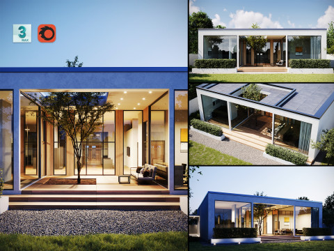 Exterior House Scene Day and Night Modelo 3D