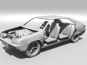 citroen bx with engine and interior 3D Model