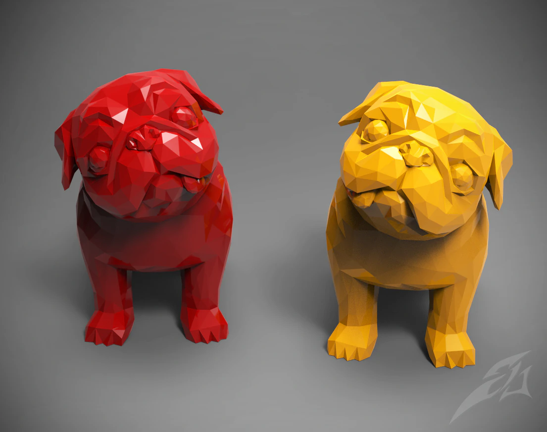 polygon pug 3D Print Model .c4d .max .obj .3ds .fbx .stl .blend 