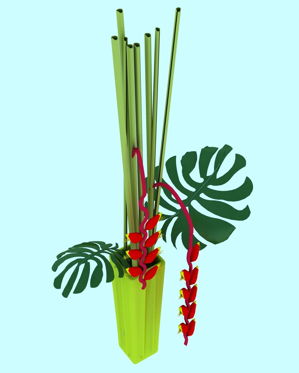 parrot flower and vase 3D Model .c4d .max .obj .3ds .fbx .stl .blend