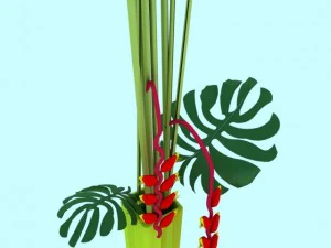 papağan &ccedil;i&ccedil;eği ve vazo 3D Model