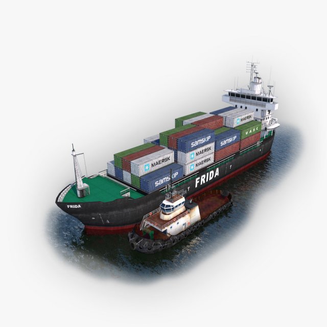 cargo ship and tugboat 3D Model .c4d .max .obj .3ds .fbx .stl .blend 