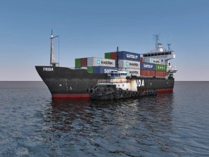 cargo ship and tugboat 3D Model