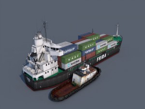 cargo ship and tugboat 3D Model