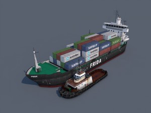 cargo ship and tugboat 3D Model