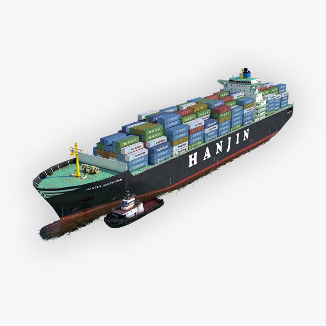 cargo ship hanjin and tugboat Model 3D .c4d .max .obj .3ds .fbx .stl .blend 