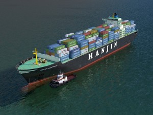 cargo ship hanjin and tugboat Model 3D