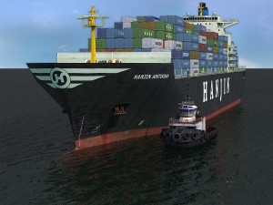 cargo ship hanjin and tugboat Model 3D
