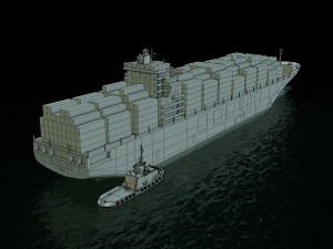 cargo ship hanjin and tugboat Model 3D