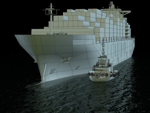 cargo ship hanjin and tugboat Model 3D