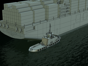 cargo ship hanjin and tugboat Model 3D