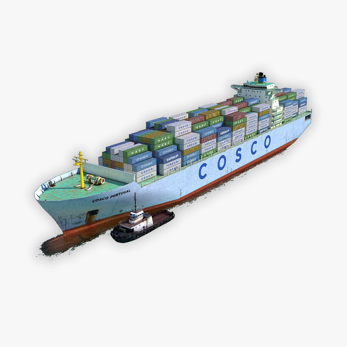 navio de carga cosco e rebocador Modelo 3D .c4d .max .obj .3ds .fbx .stl .blend 