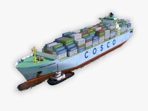 cargo ship cosco and tugboat 3D Model