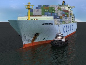 cargo ship cosco and tugboat 3Dモデル