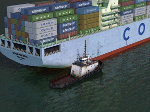 cargo ship cosco and tugboat 3Dモデル