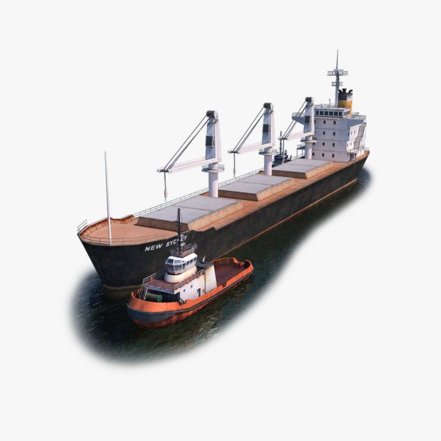 bulk carrier and tugboat 3D Model .c4d .max .obj .3ds .fbx .stl .blend 