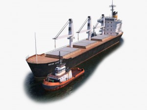bulk carrier and tugboat 3D Model