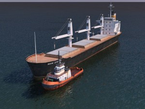 bulk carrier and tugboat 3D Model