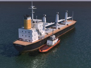 bulk carrier and tugboat 3D Model