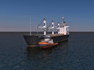 bulk carrier and tugboat 3D Model