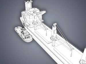 bulk carrier and tugboat 3D Model