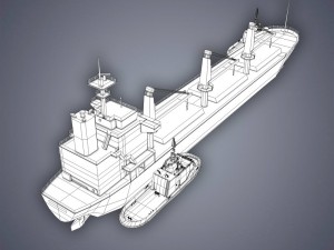 bulk carrier and tugboat 3D Model