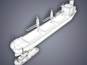 bulk carrier and tugboat 3D Model