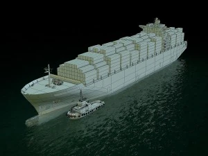 cargo ship and tugboat 3D Model