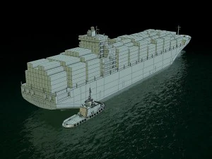 cargo ship and tugboat 3D Model