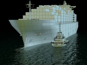 cargo ship and tugboat 3D Model
