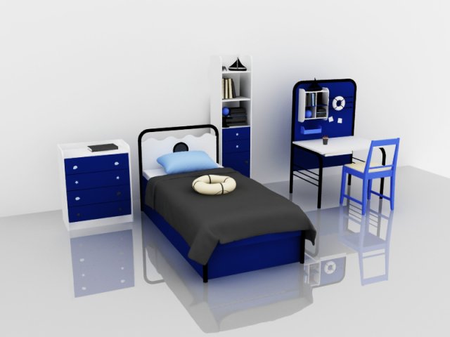 bedroom 3D 模型 .c4d .max .obj .3ds .fbx .stl .blend